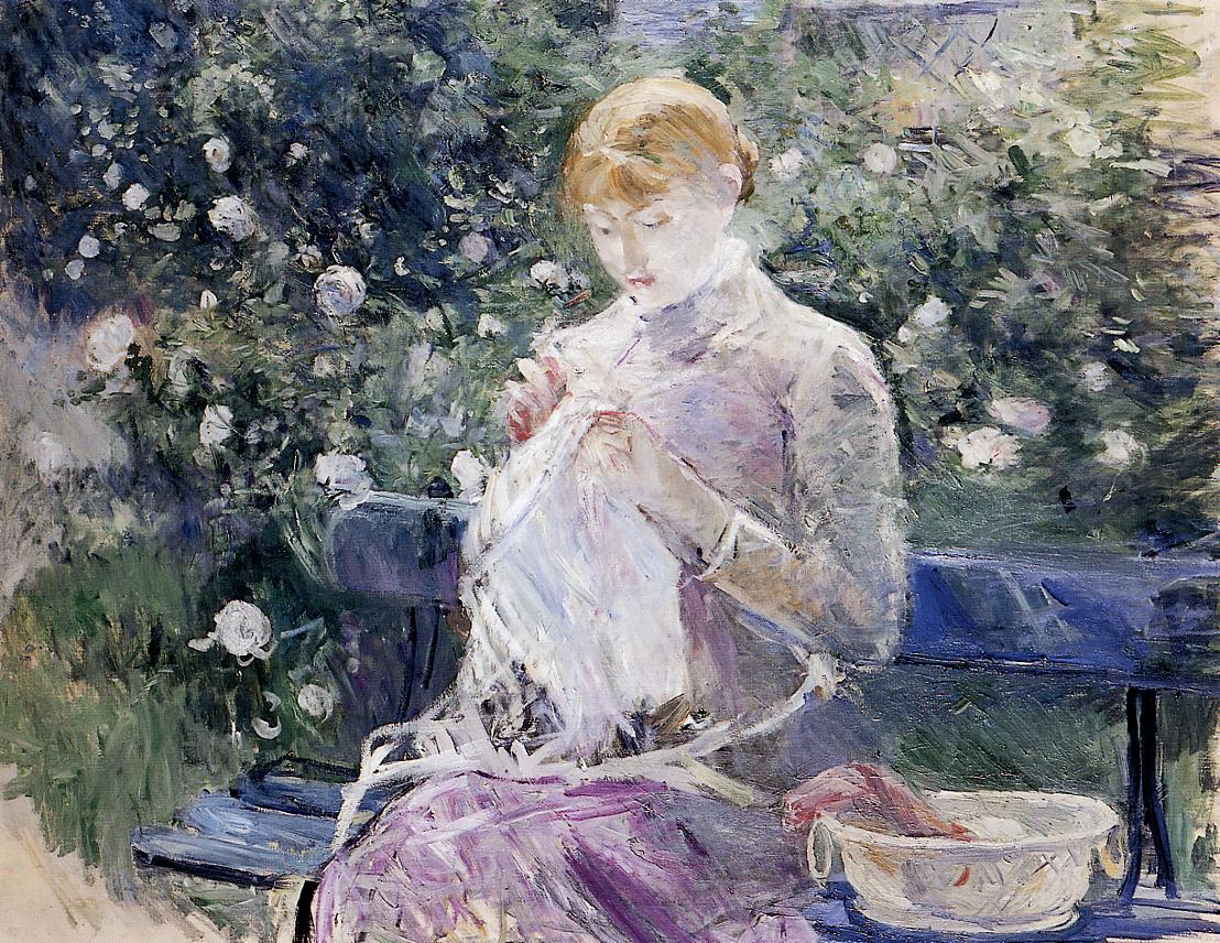 Pasie sewing in Bougival's Garden (1881) - Berthe Morisot Tablo