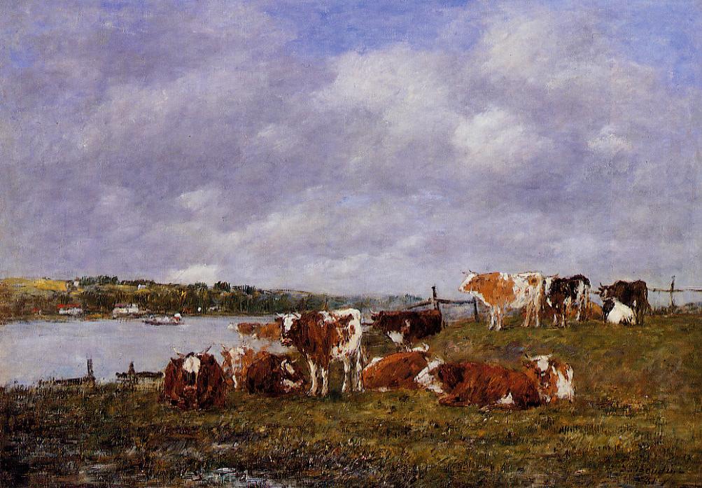 Pasturage, the Valley of the Touques (1881) - Eugène Boudin Tablo