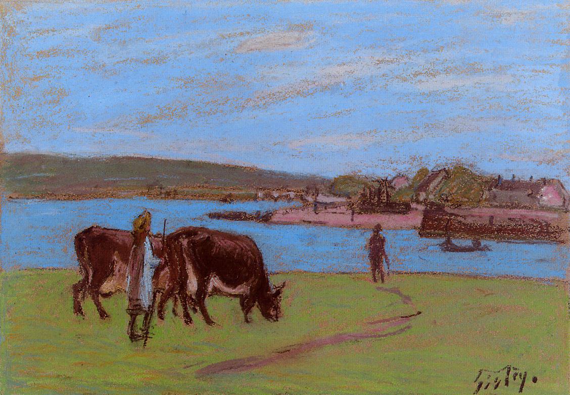 Pasture by the Seine (1897) - Alfred Sisley Tablo