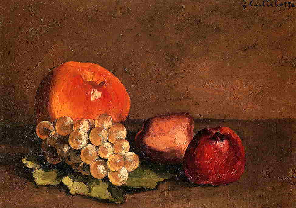 Peaches, Apples and Grapes on a Vine Leaf (1871) - Gustave Caillebotte Tablo