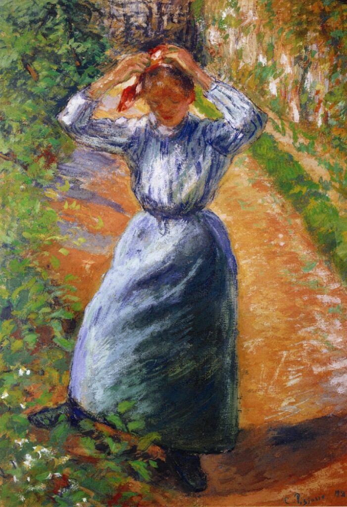 Peasant Donning Her Marmotte (1882) – Camille Pissarro Tablo