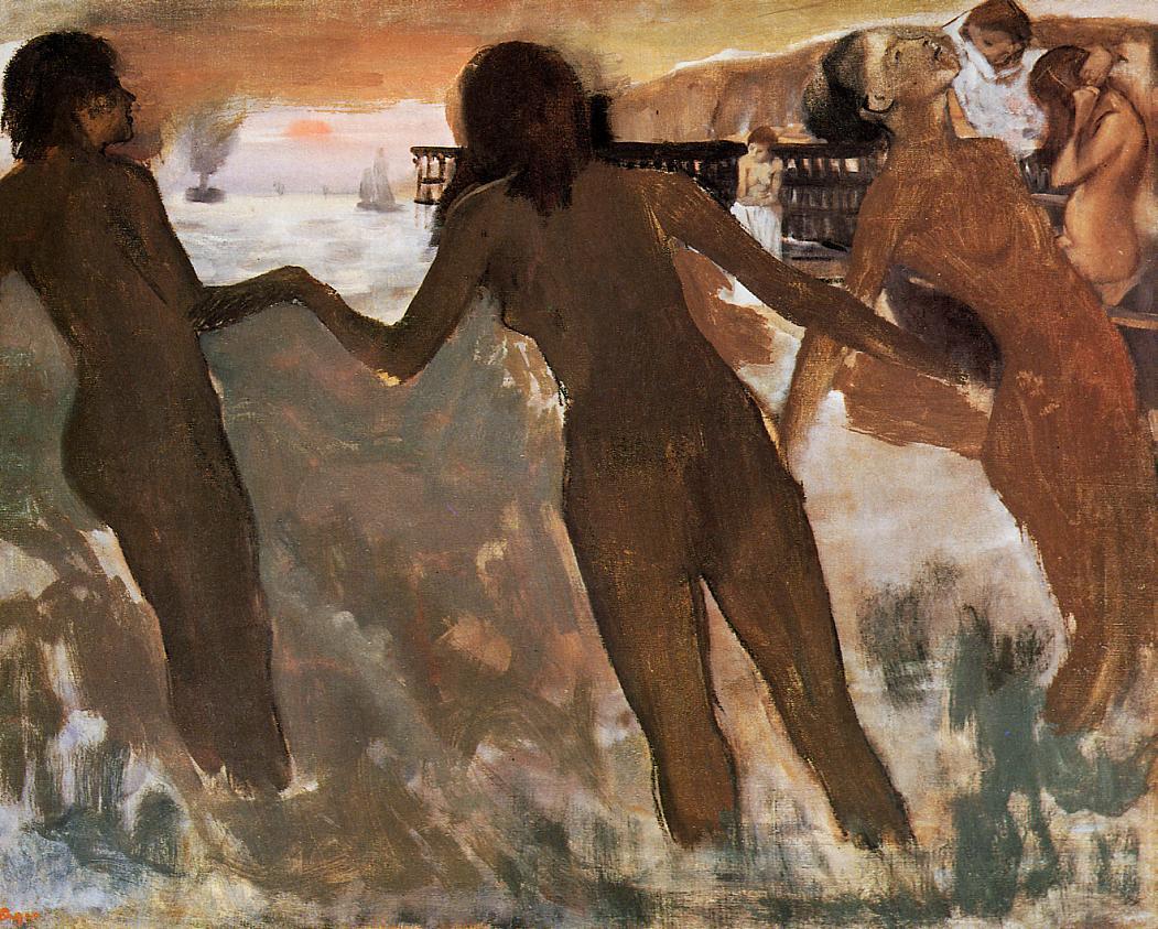 Peasant Girls Bathing in the Sea at Dusk (1875) - Edgar Degas Tablo