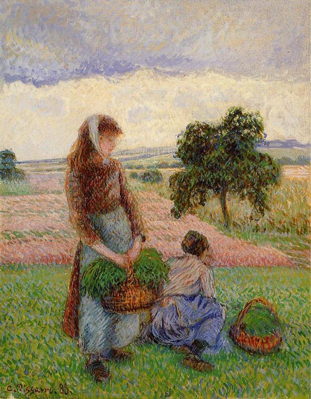 Peasant Woman Carrying a Basket (1888) - Camille Pissarro Tablo