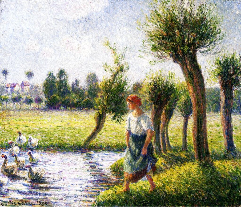 Peasant Woman Watching the Geese (1890) - Camille Pissarro Tablo