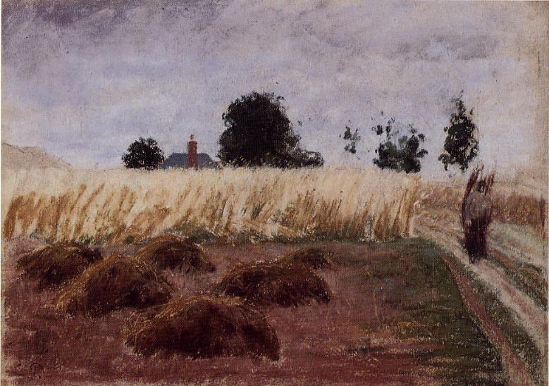 Peasant Woman on a Country Road - Camille Pissarro Tablo