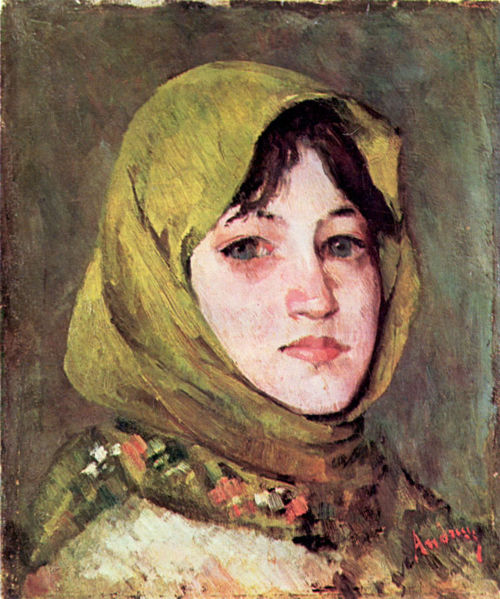 Peasant Woman with Green Headscarf - Ion Andreescu Tablo