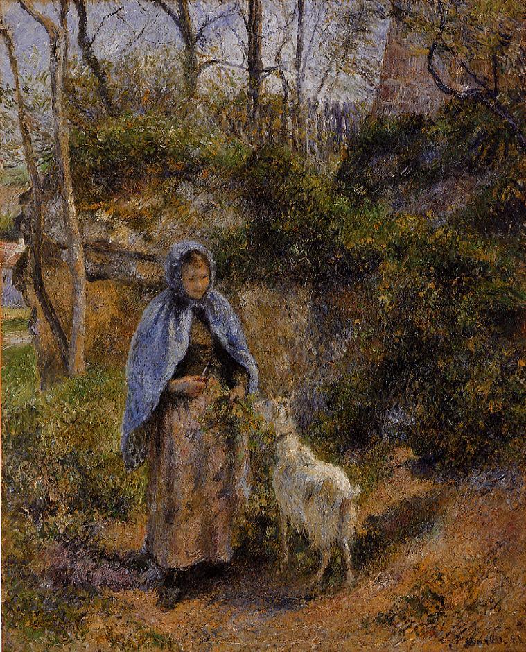 Peasant Woman with a Goat (1881) - Camille Pissarro Tablo