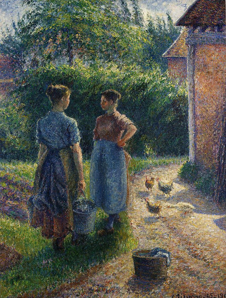 Peasants Chatting in the Farmyard, Eragny (1895) - Camille Pissarro Tablo
