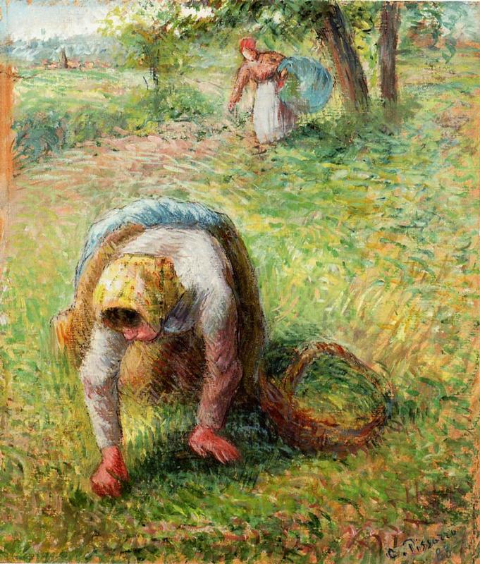 Peasants Gathering Grass (1883) - Camille Pissarro Tablo