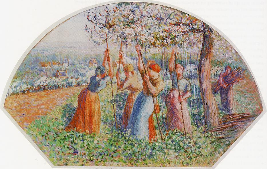 Peasants Planting Pea Sticks (also known as Peasants planting in the field) (1890) - Camille Pissarro Tablo