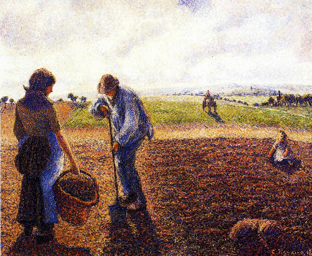 Peasants in the Field, Eragny (1890) - Camille Pissarro Tablo