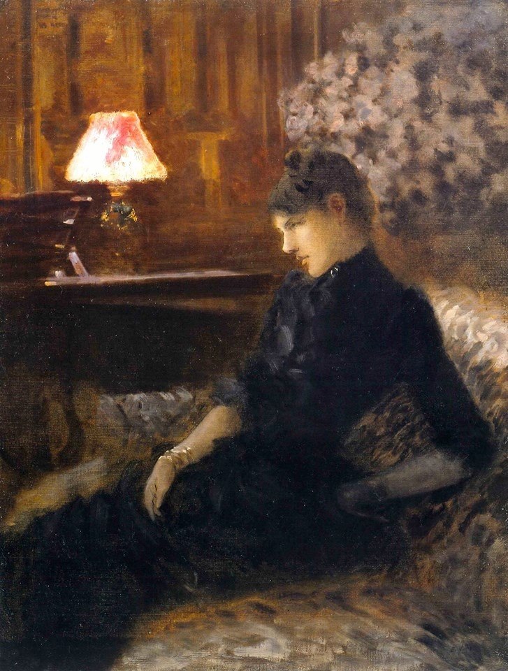 Pensive (Listening to the piano) (1879) - Giuseppe De Nittis Tablo