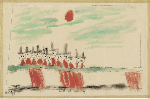 People on the Jetty (Leute auf See Steg) (1918) - Lyonel Feininger Tablo