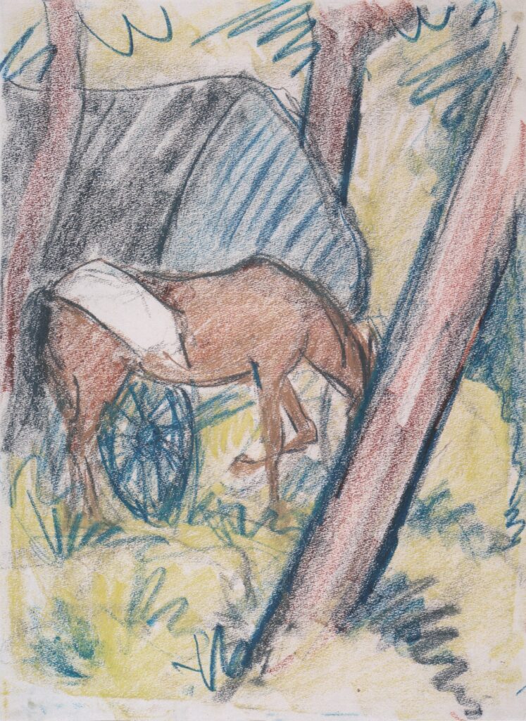 Pferd Am Wagen Im Wald (1927) - Otto Mueller Tablo