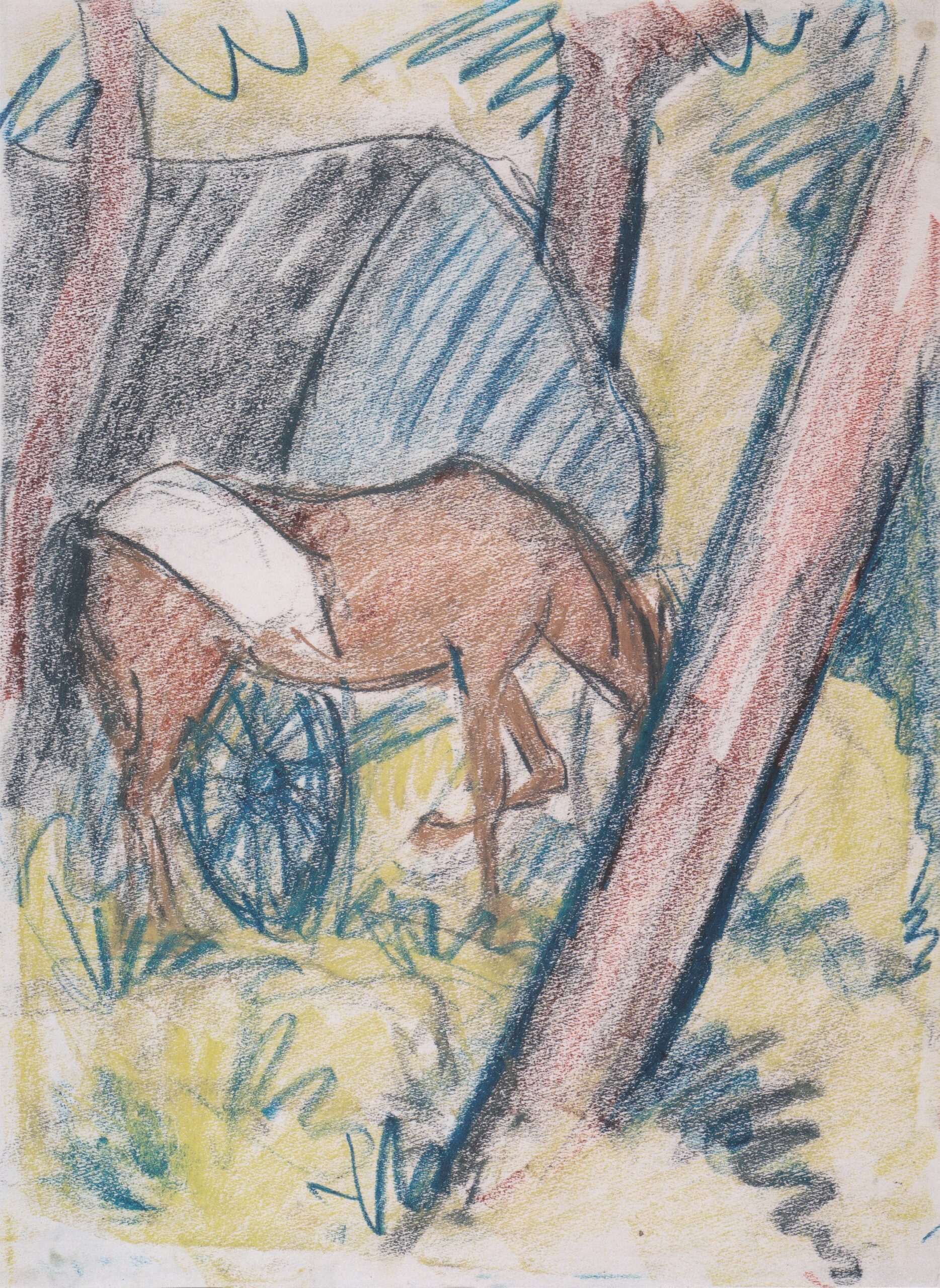 Pferd Am Wagen Im Wald (1927) - Otto Mueller Tablo