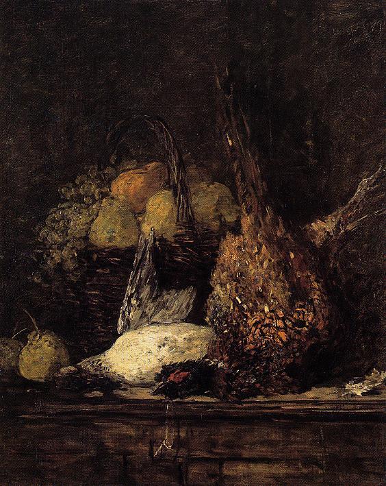 Pheasant, Duck and Fruit (1879) - Eugène Boudin Tablo