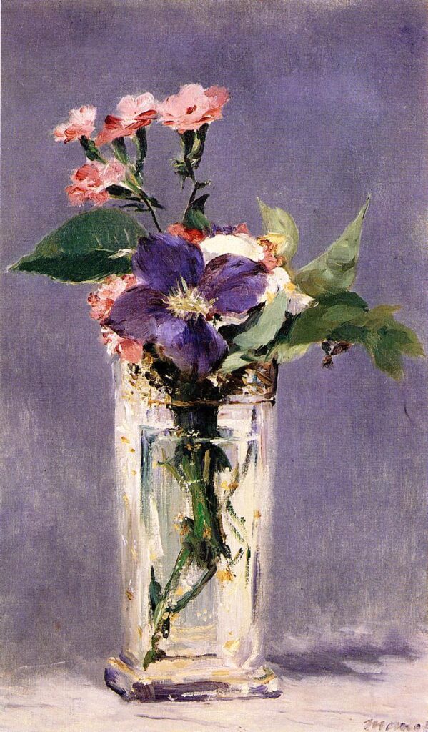 Pinks and Clematis in a Crystal Vase (1882) – Edouard Manet Tablo