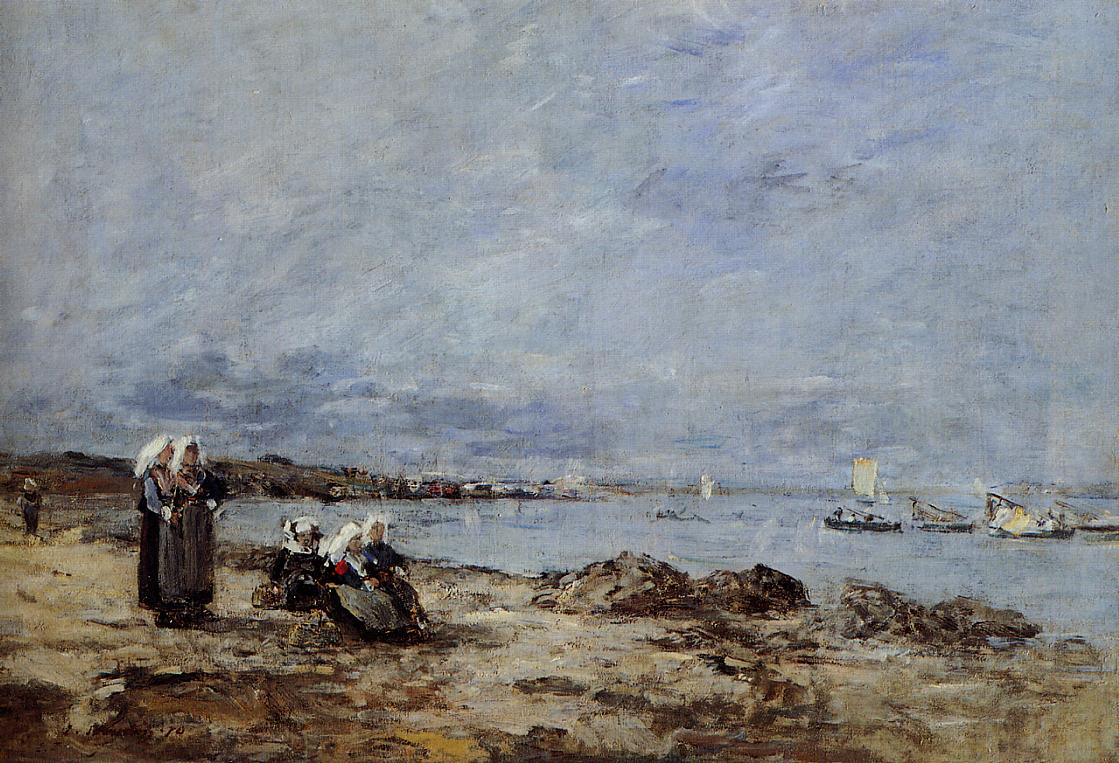 Plougastel, Women Waiting for the Ferry (1870) - Eugène Boudin Tablo