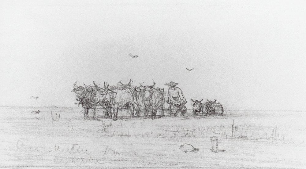 Ploughing on oxen - Arkhip Kuindzhi Tablo