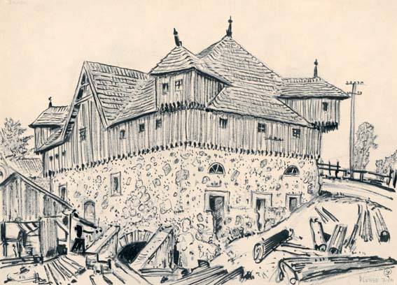 Plungės, water mill (1933) - Mstislav Dobuzhinsky Tablo