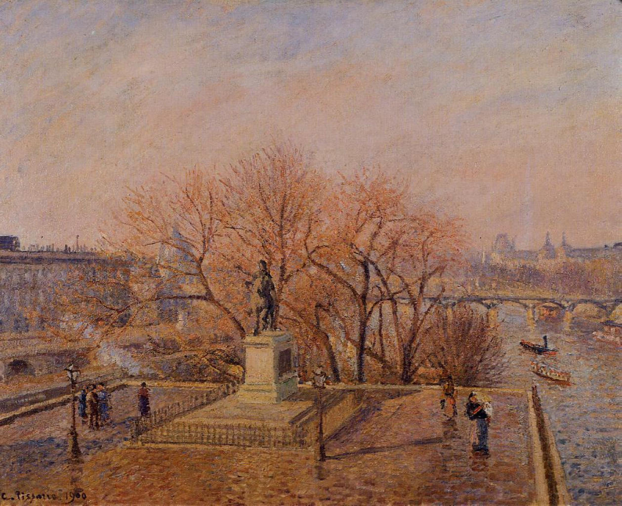 Pont Neuf, the Statue of Henri IV, Sunny Weather, Morning (1900) - Camille Pissarro Tablo