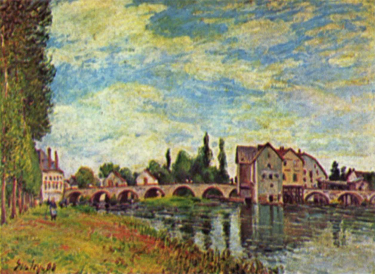 Pont et Moulin de Moret en été (1888) - Alfred Sisley Tablo