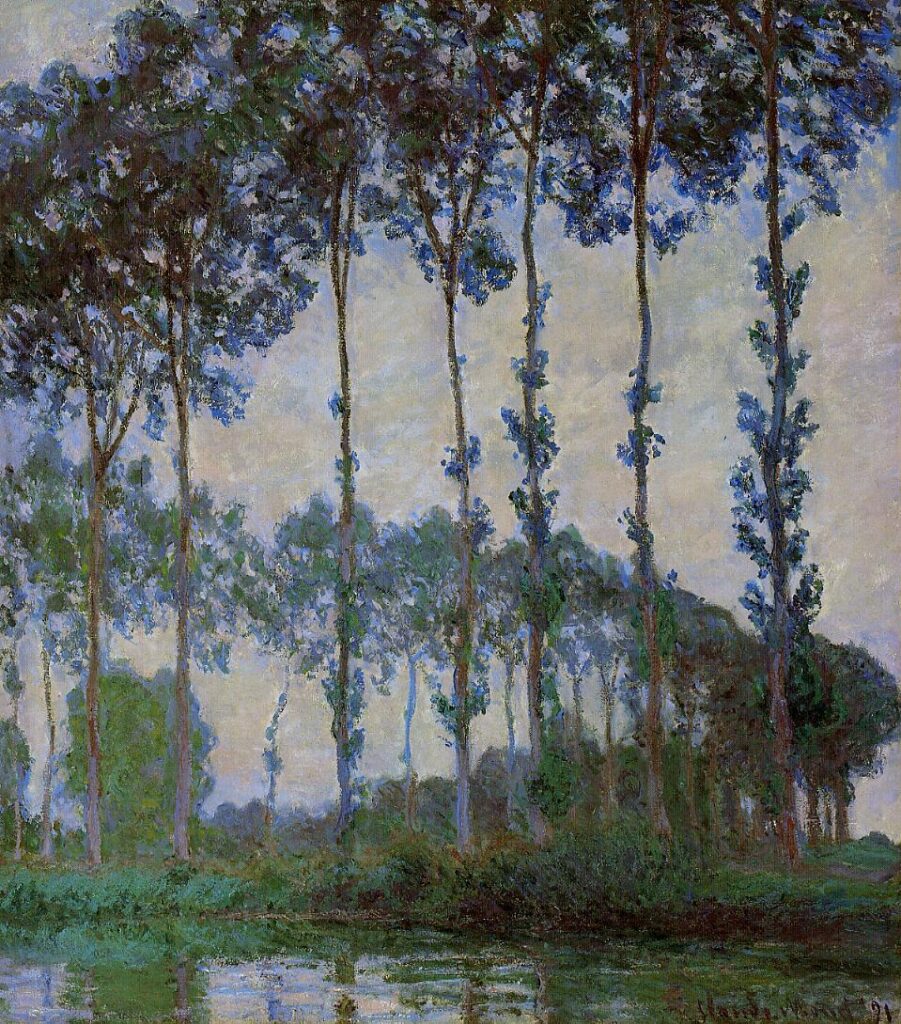 Poplars on the Banks of the River Epte, Overcast Weather (1891) - Claude Monet Tablo