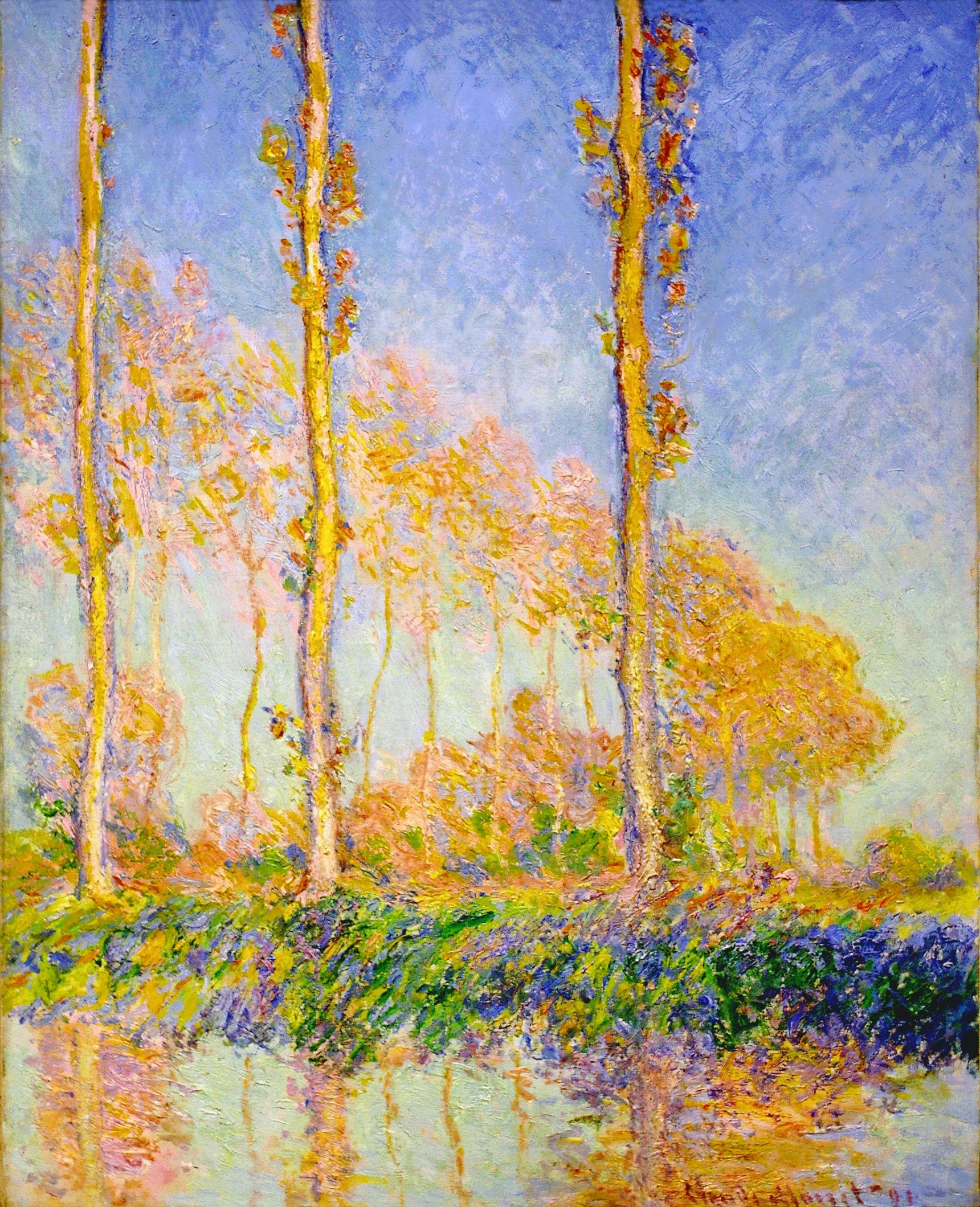Poplars, Autumn, Pink Effect (1891) - Claude Monet Tablo