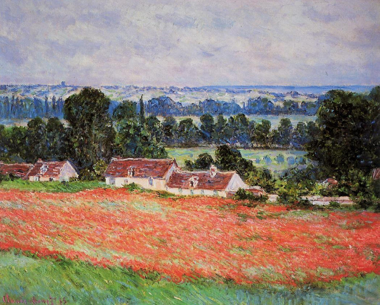 Poppy Field at Giverny (1885) - Claude Monet Tablo