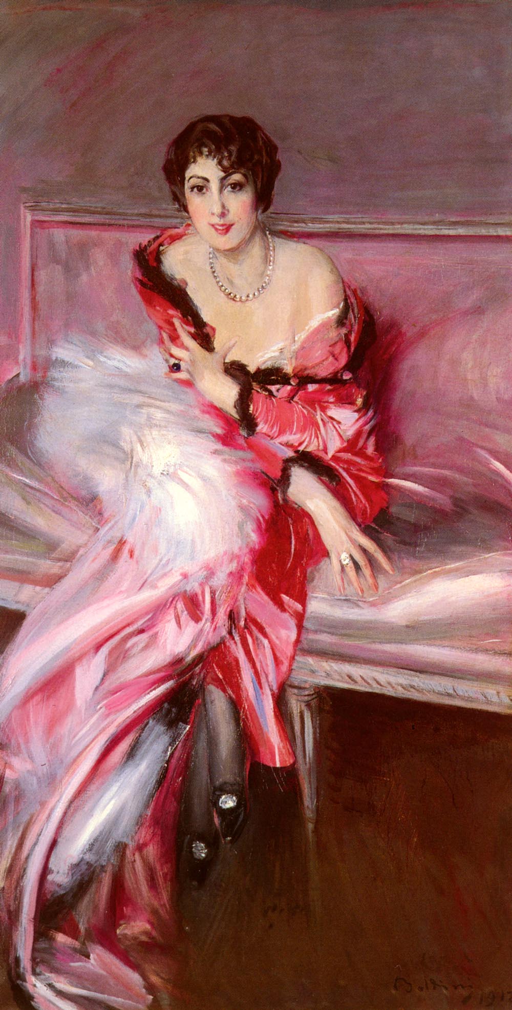 Portrait Of Madame Juillard In Red (1912) - Giovanni Boldini Tablo