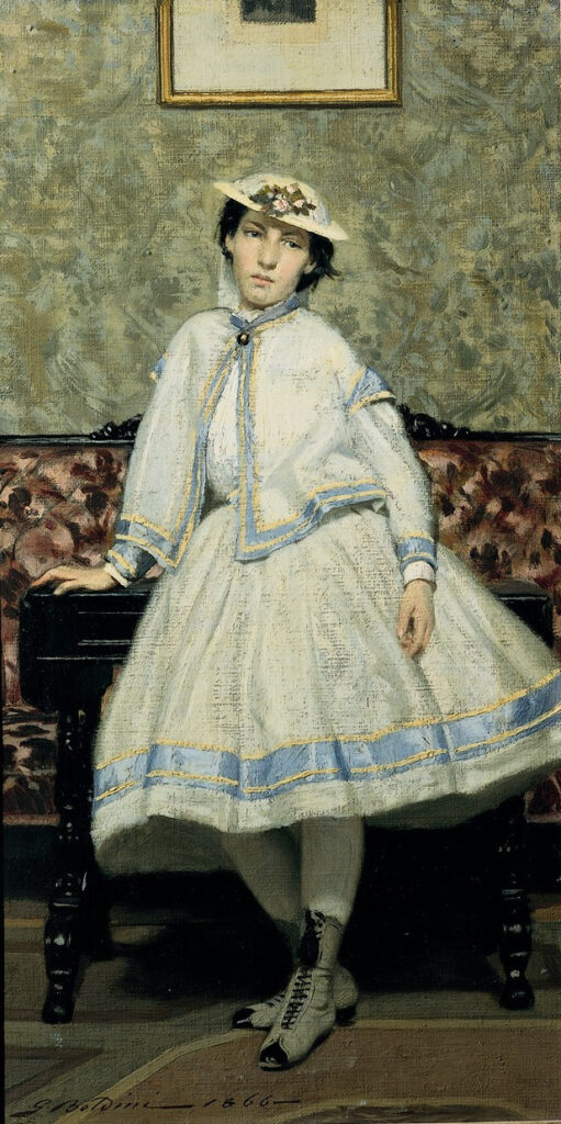 Portrait of Alaide Banti in White Dress (1866) - Giovanni Boldini Tablo