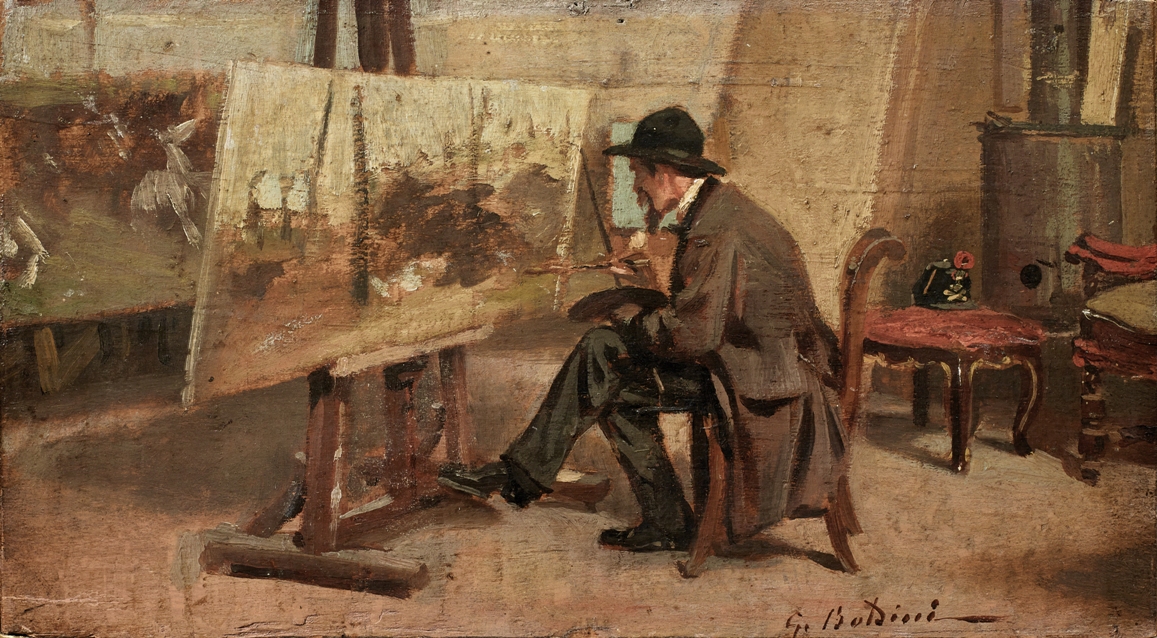 Portrait of Fattori in his studio (1866) - Giovanni Boldini Tablo