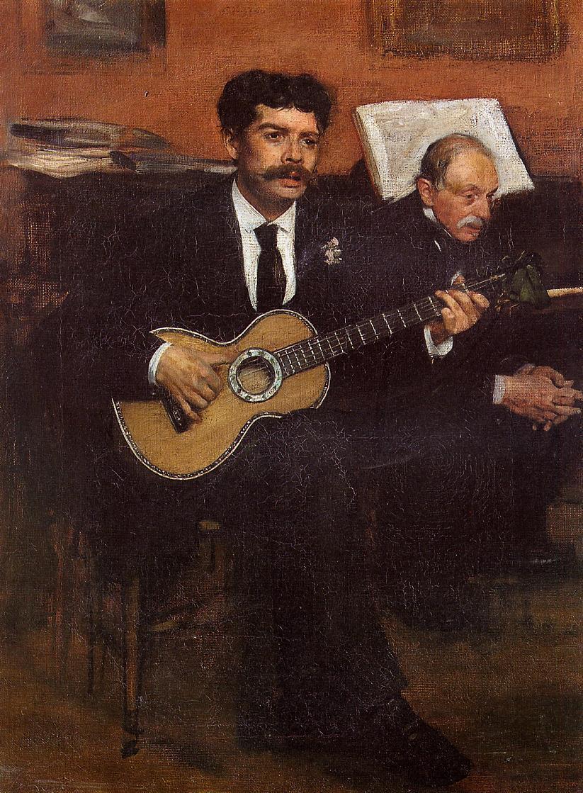 Portrait of Lorenzo Pagans, Spanish tenor, and Auguste Degas, the artist's father (1871) - Edgar Degas Tablo