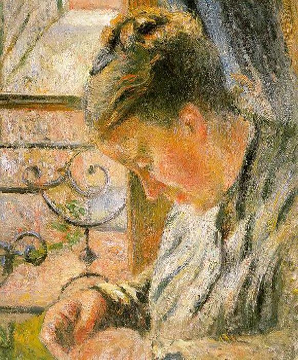 Portrait of Madame Pissarro Sewing near a Window (1877) - Camille Pissarro Tablo