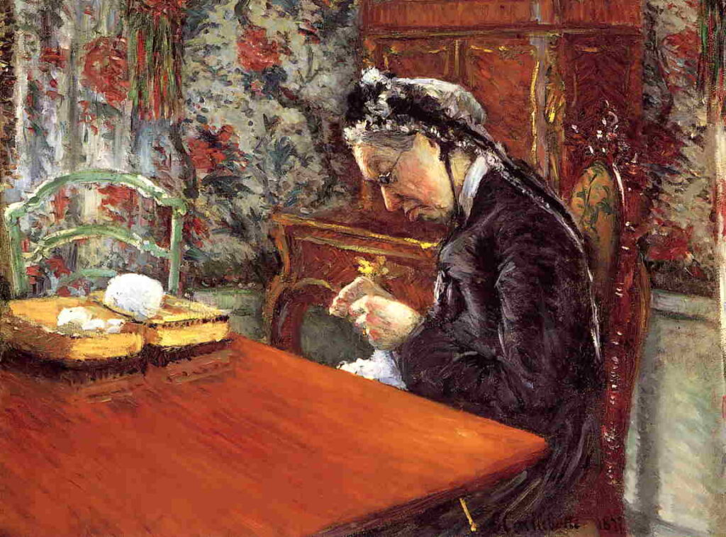 Portrait of Mademoiselle Boissiere Knitting (1877) - Gustave Caillebotte Tablo