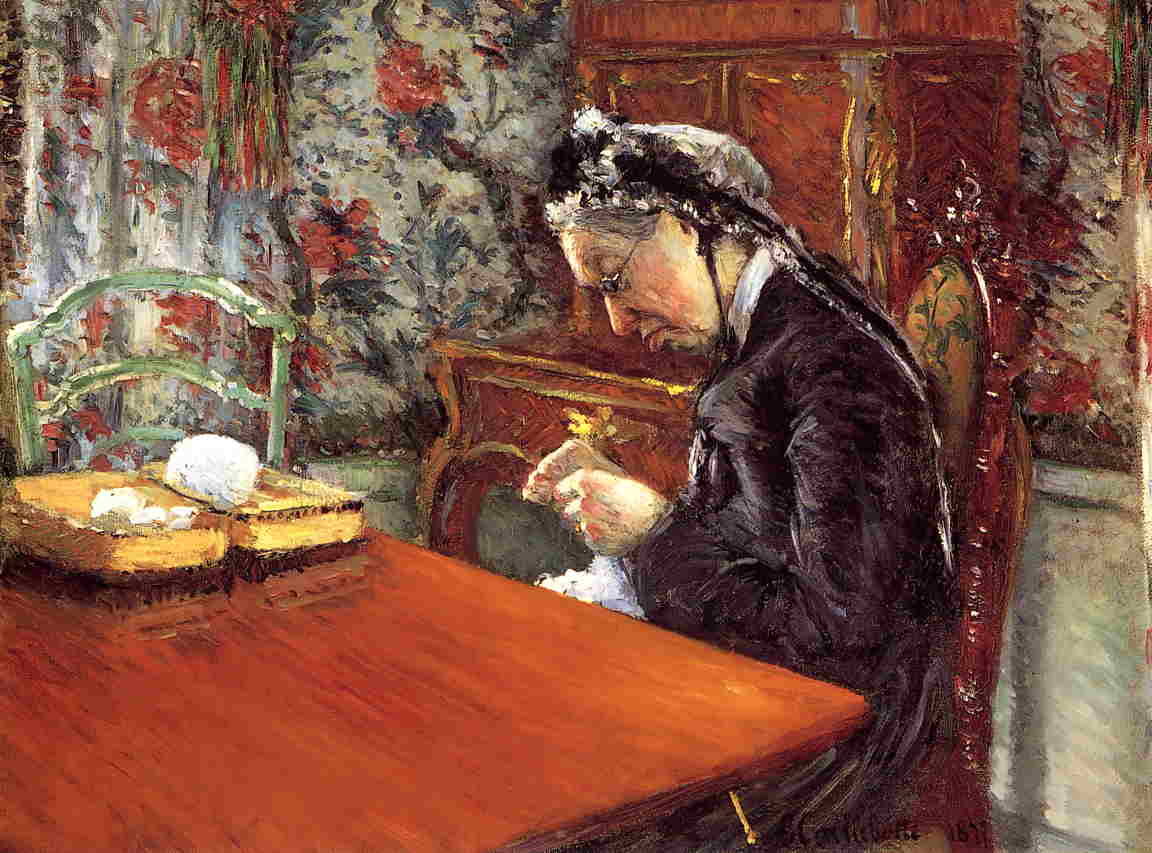 Portrait of Mademoiselle Boissiere Knitting (1877) - Gustave Caillebotte Tablo