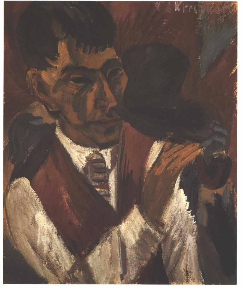 Portrait of Otto Mueller with Pipe (1917) - Ernst Ludwig Kirchner Tablo