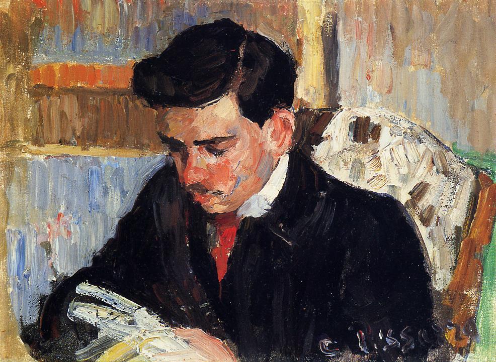 Portrait of Rodo Pissarro Reading (1899) - Camille Pissarro Tablo