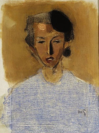 Portrait of a Girl in Blue and Brown (Inez) (1944) - Helene Schjerfbeck Tablo