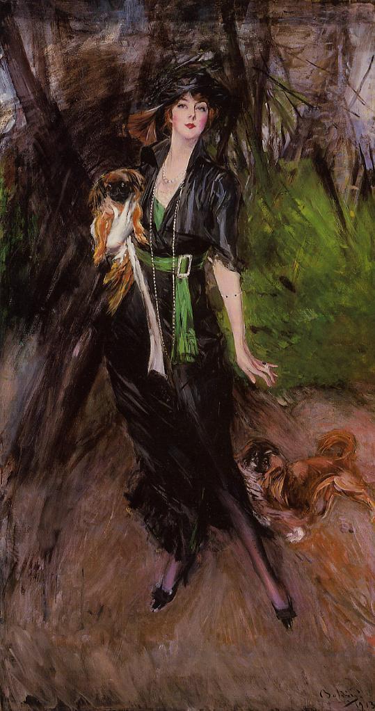 Portrait of a Lady Lina Bilitis with Two Pekinese (1913) - Giovanni Boldini Tablo