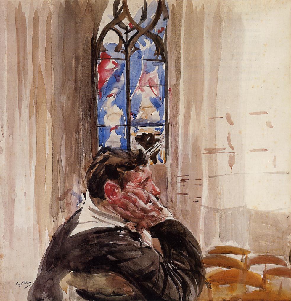 Portrait of a Man in Church (1900) - Giovanni Boldini Tablo