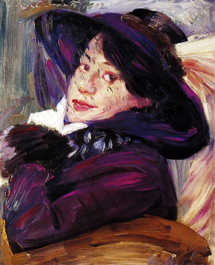 Portrait of a Woman in a Purple Hat (1912) - Lovis Corinth Tablo