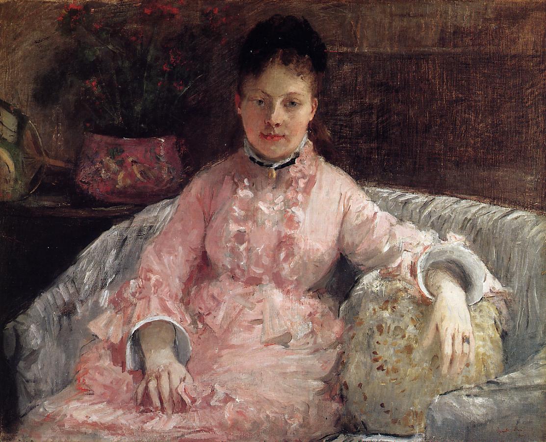 Portrait of a Woman in a pink dress (1870) - Berthe Morisot Tablo