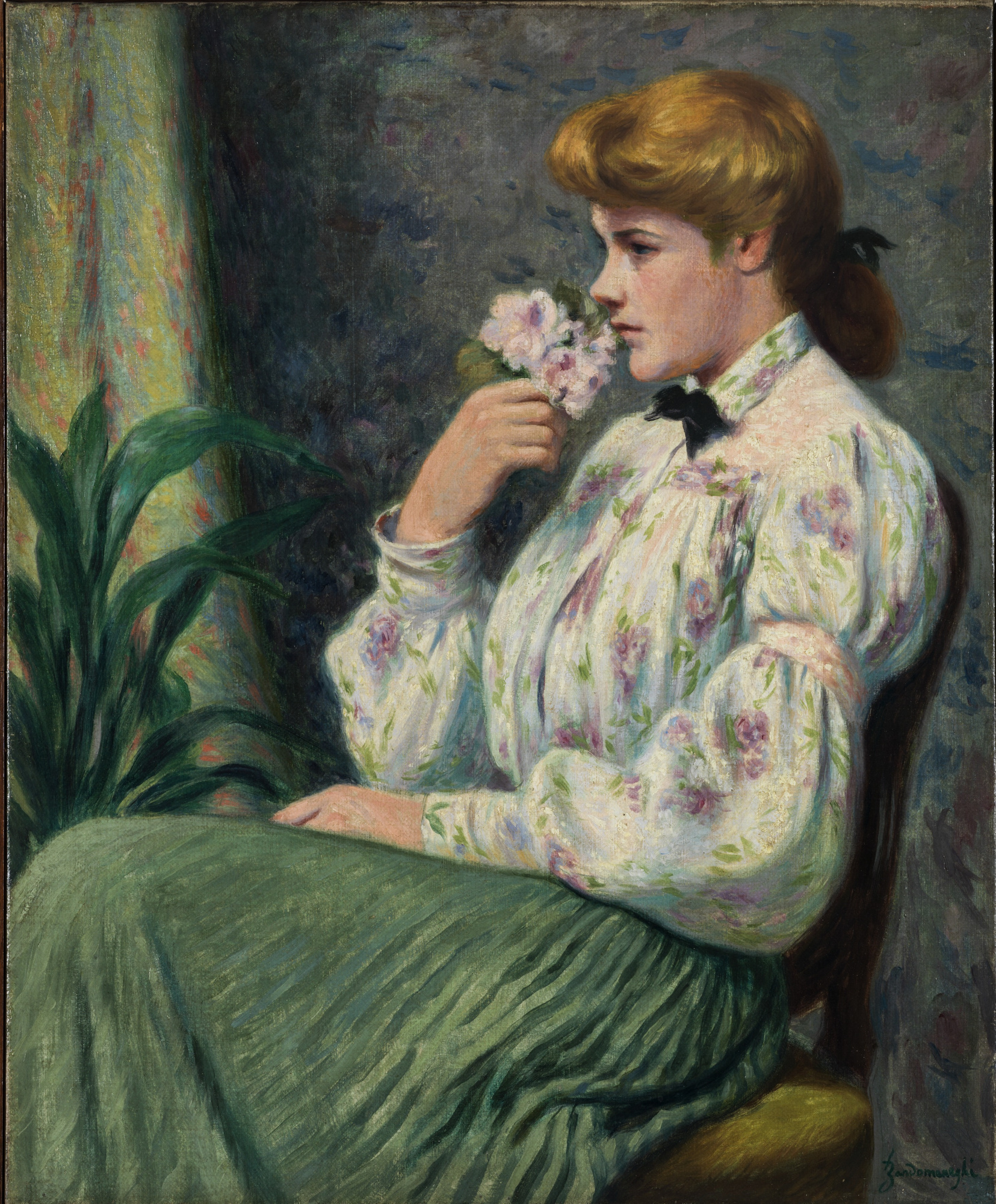Portrait of girl with flower (1914) - Federico Zandomeneghi Tablo