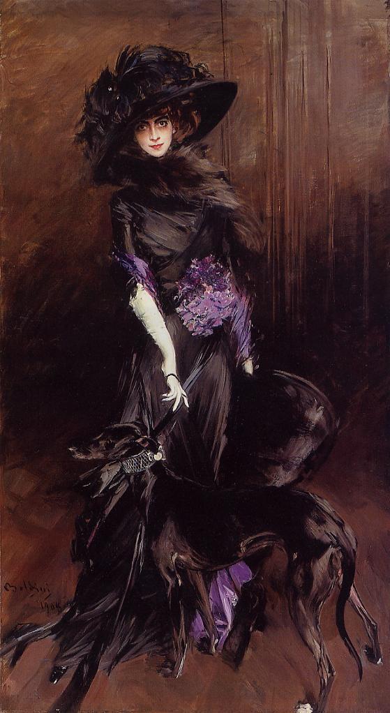 Portrait of the Marchesa Luisa Casati with a Greyhound (1908) - Giovanni Boldini Tablo