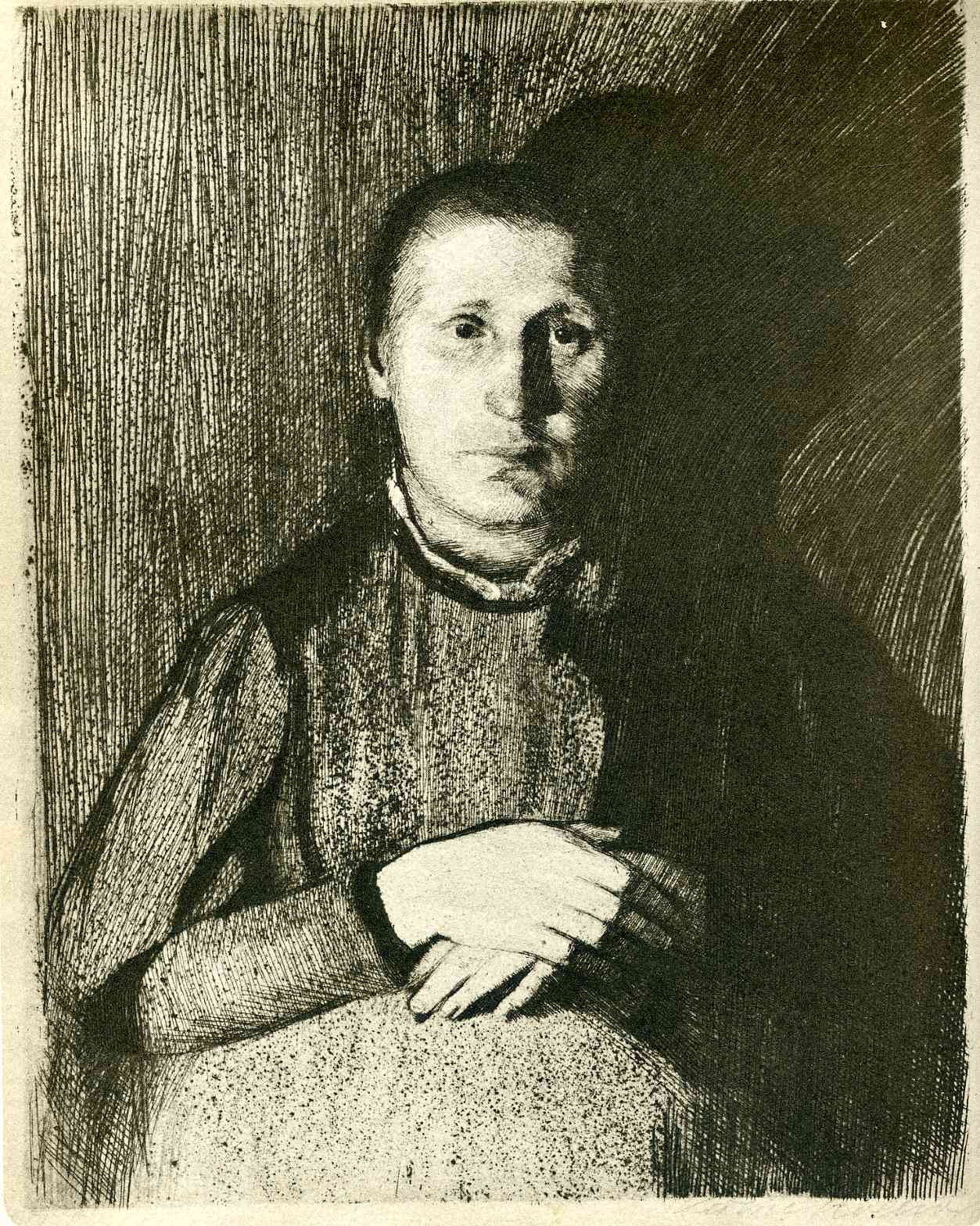 Pregnant woman with folded hands (1898) - Käthe Kollwitz Tablo