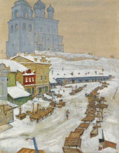 Pskov. The fish market. (1922) - Mstislav Dobuzhinsky Tablo