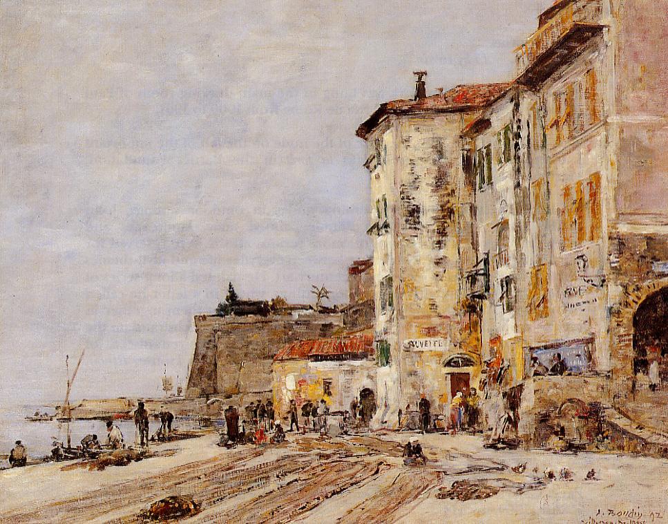Quay at Villefranche (1892) - Eugène Boudin Tablo