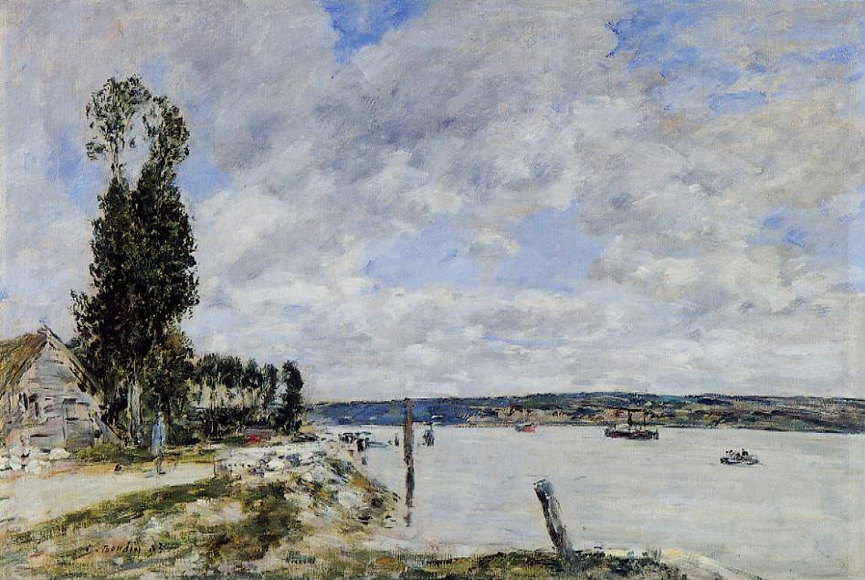 Quillebeuf surroundings, Tray of Mailleraye (1893) - Eugène Boudin Tablo