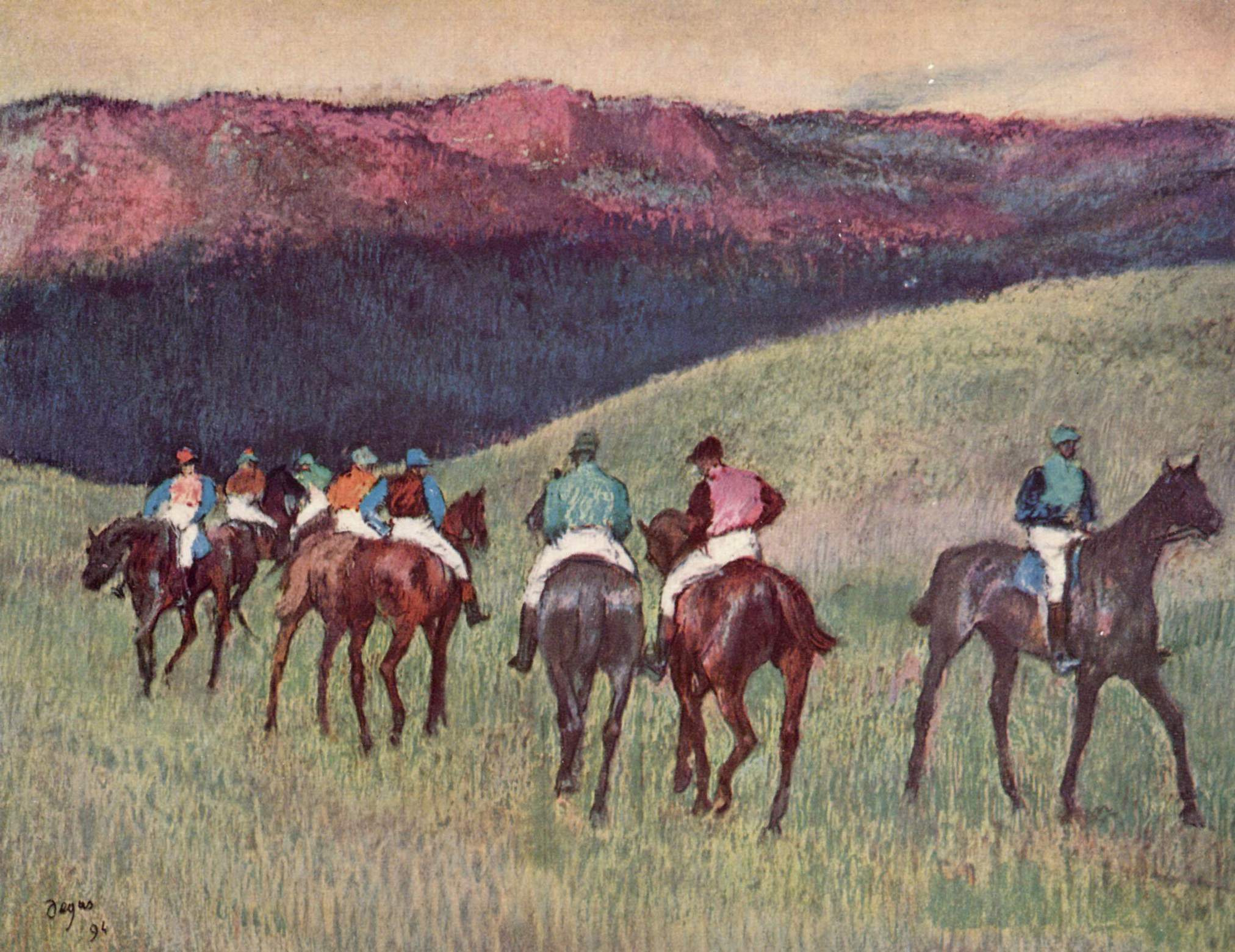 Racehorses in a Landscape (1894) - Edgar Degas Tablo